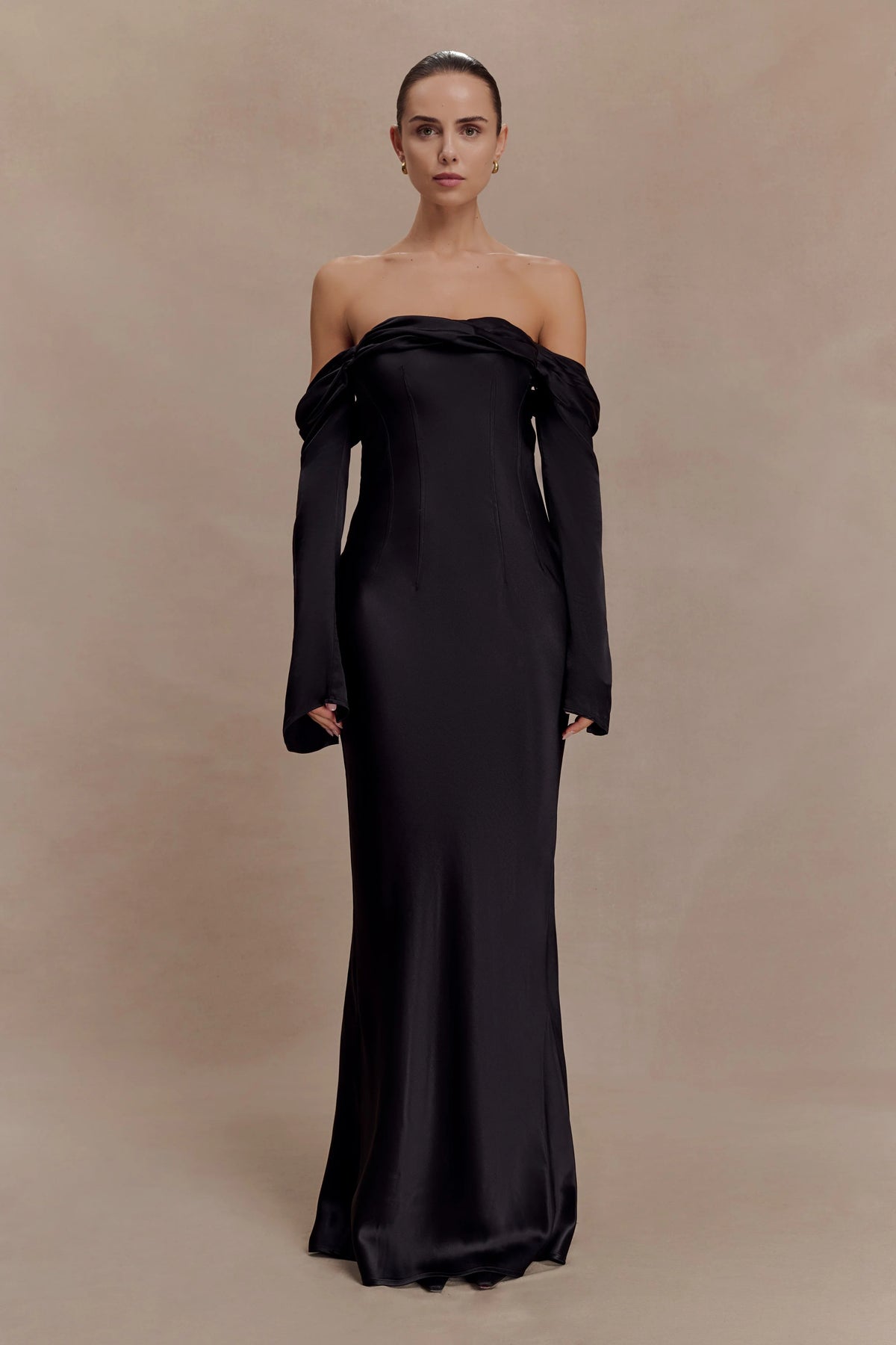 Giselle Off Shoulder Cowl Neck Maxi Dress - Black