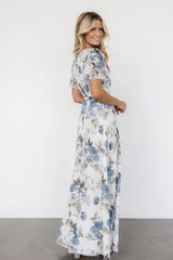 Naomi Short Sleeve Maxi Dress | Dusty Blue Floral