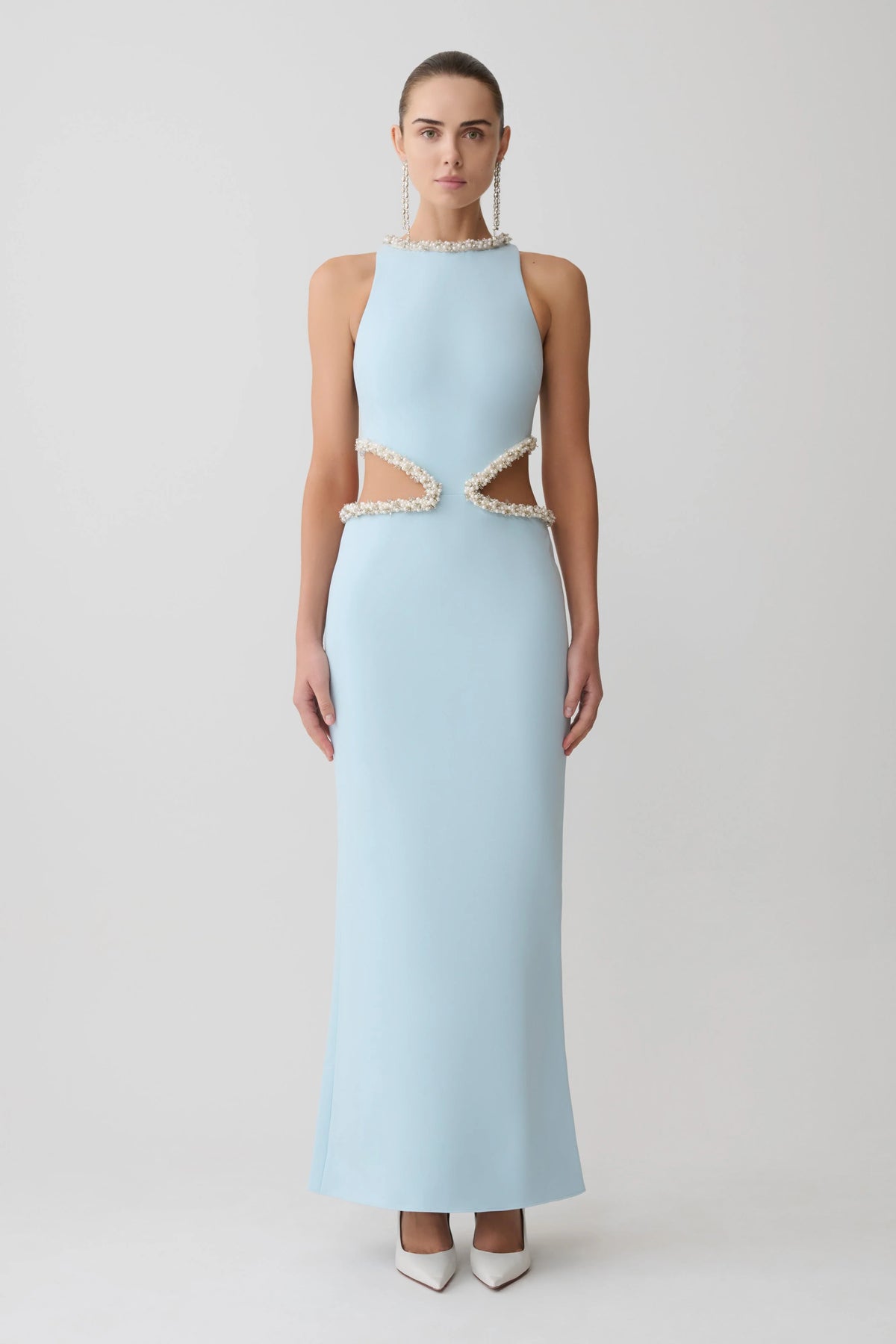 Nicole Embellished Cut Out Maxi Dress - Pale Blue