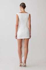 Runa Off Shoulder Mini Dress With Waist Tie - White