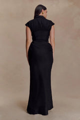 Saphira Shirt Corset Maxi Dress - Black