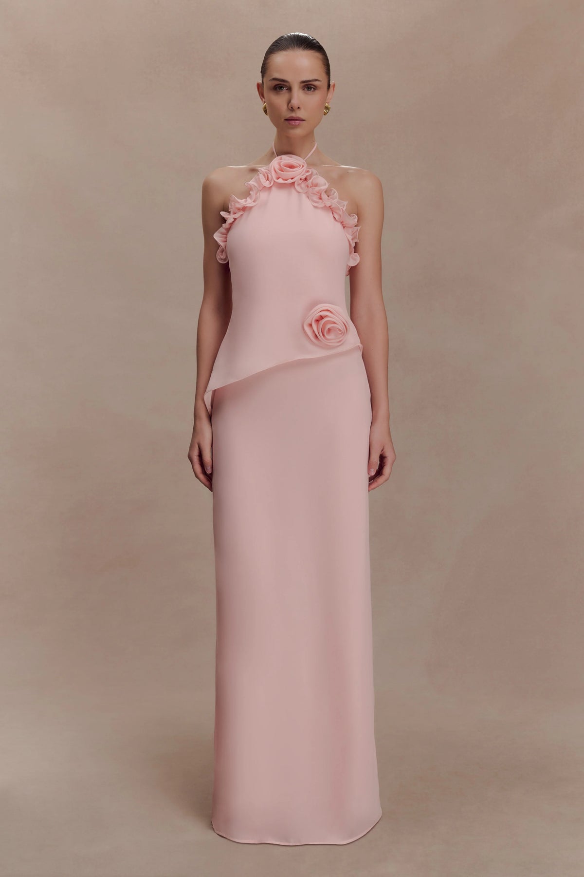 Melissa Chiffon Flower Maxi Dress - Baby Pink