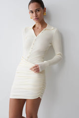 Agness Long Sleeve Button Up Knit Dress - Ivory