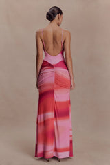 Roisin Slinky Maxi Dress - Pink Sunset Print