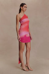 Claudette Slinky Mini Dress With Hardware - Pink Sunset Print