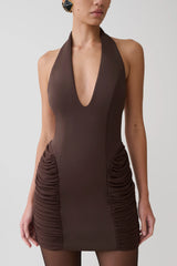 Anari Gathered Scuba Mini Dress - Dark Chocolate