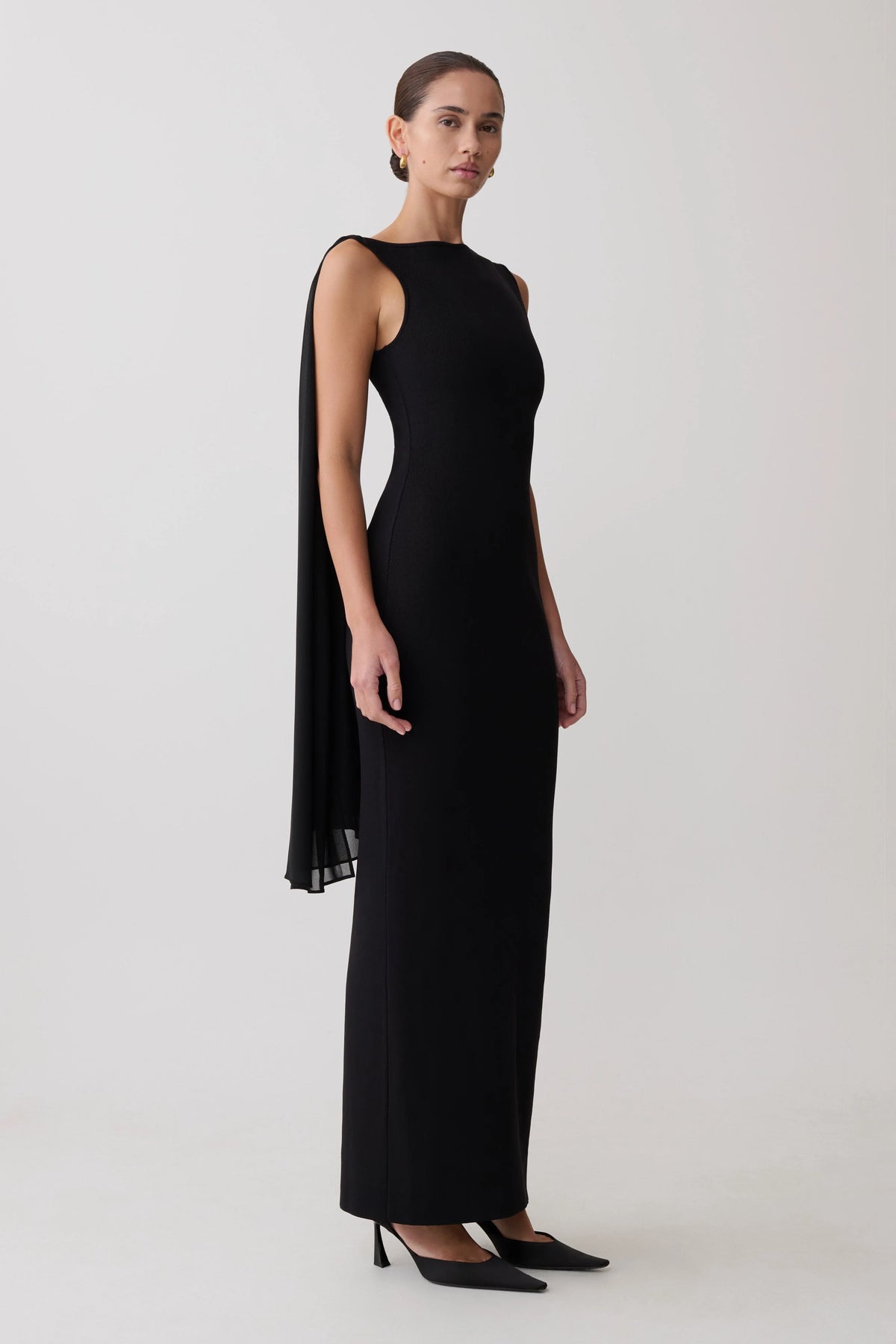 Farid Bandage Midi Dress With Chiffon - Black