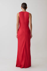 Esme Plunge Satin Maxi Dress - Red