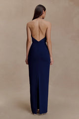 Elina Satin Necklace Maxi Dress - Navy
