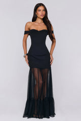 Pretty Lullaby Off Shoulder Maxi Dress Black